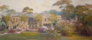 Asa Cassidy, The Crosley Mansion, Sarasota Bay, 1930. Tempera on board, 18 by 39 ¾ inches.