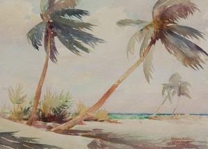 Harold Hilton. Boca Ciega Palms. Watercolor, 10 1/2 by 14 1/2 inches. 