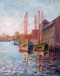Janet King. Hibbs Boats, Bayboro Harbor, St. Petersburg, 1929. Oil on board, 15 and 7/8 by 19 7/8 inches. 