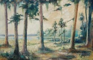 Anna E. Luke, Pines on Palma Sola Bay. Oil on canvan, 24 by 36 inches.;