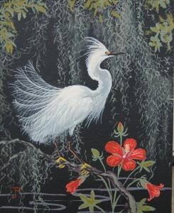 Postle, Joy. Snowy Egret. Oil on board, 8 by 10 inches.