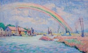 Scheibner, Vera. Rainbow Over Salt Creek, St. Augustine. Oil on canvas, 11 by 18 inches.