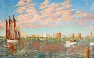 Denman Fink, Attributed to. Miami Skyline, circa 1925. Likely painted for the Florida Pavilion at the Chicago Century of Progress, 1933-34. 
