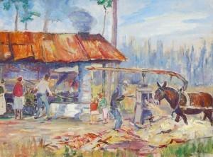 Rachel Hartley, Clearwater. Sugar Harvest, oil on board, 17 and 3/4 by 23 7/8 inches. 