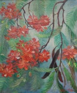 Jean Jacques Pfister. Royal Poinciana Bloom, oil on canvas, 25 by 30 inches. 