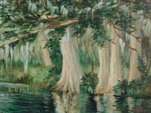 H. Bernard Robinson, Orlando. Saturday May 18, 1946, Cypress Trees, Lake Maitland, Florida. Oil on board, 12 by 16 inches. 