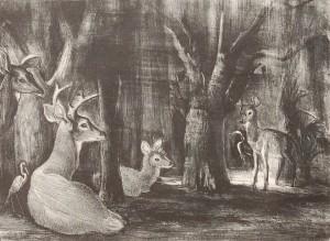 Victoria Hudson Huntley. Florida Deer, 1949. Etching 9 5/8 by 13 1/4 inches.